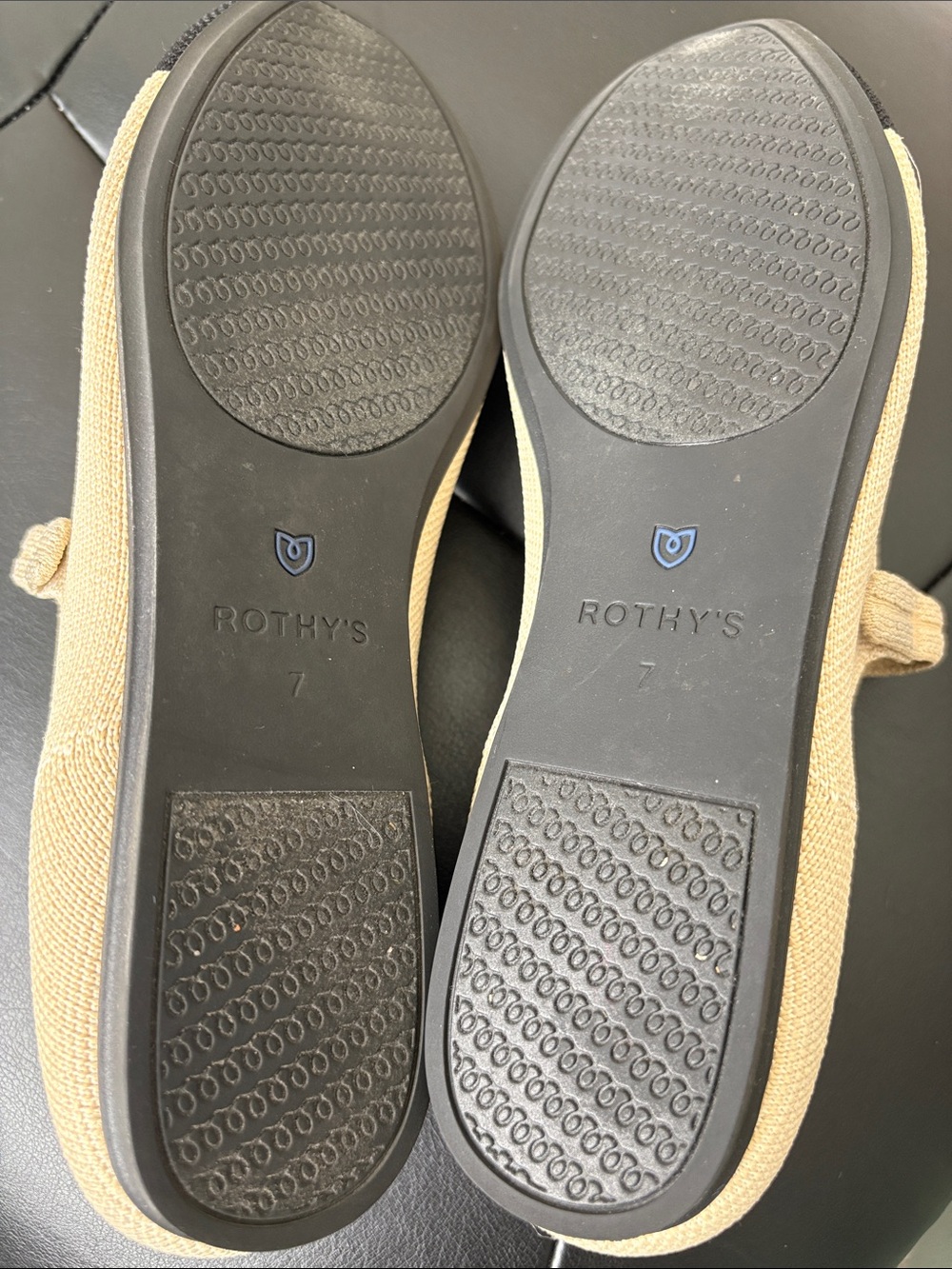 Rothy's Beige Mary Jane Flats with Black Toe and Blue Trim Size 7 - Picture 2 of 4